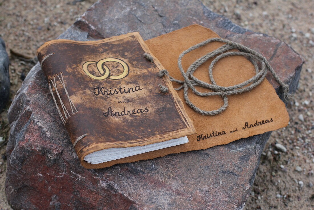 Custom Wedding Guest Book leather rustic wedding by crearting