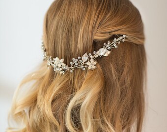 Wedding Hair Vine, Flower Hair Vine, Bridal Hairpiece, Pearl Crystal Hair Vine, Wedding Headpiece
