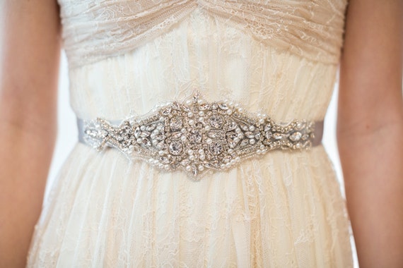 Bridal Gown Sash Wedding Dress Sash Rhinestone Beaded Sash