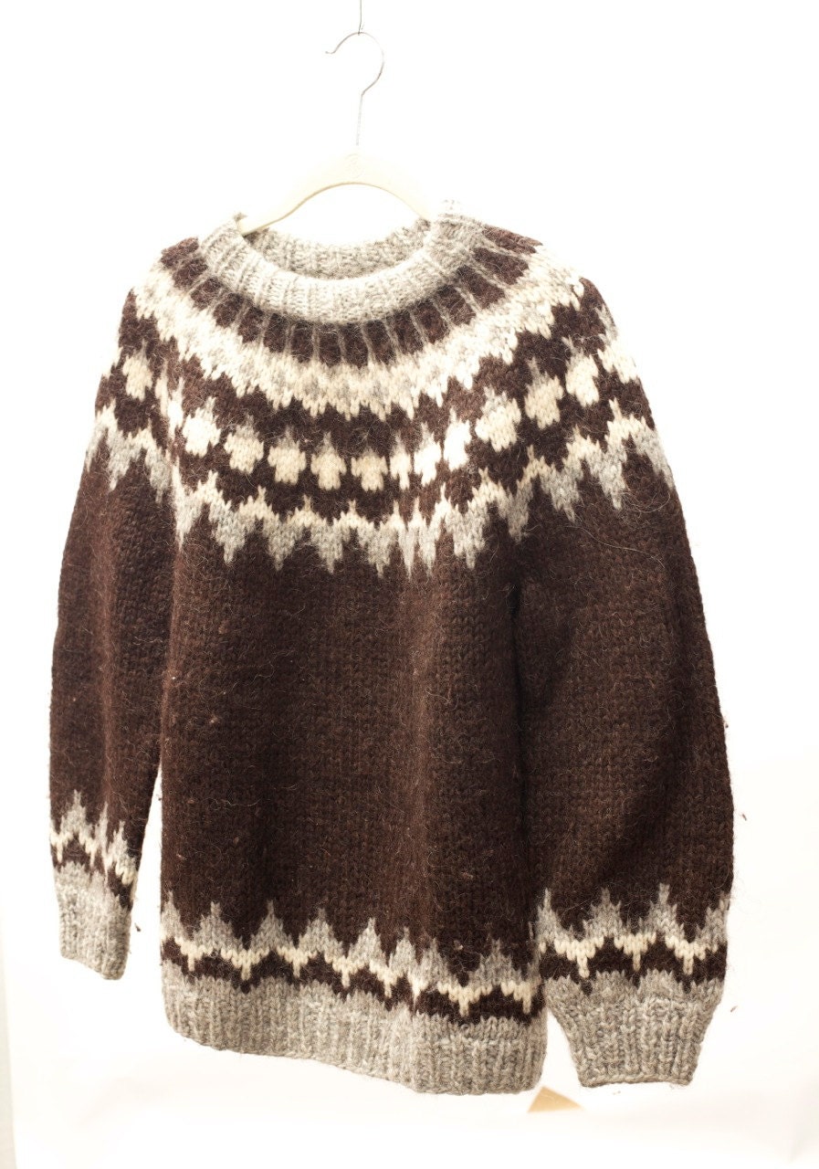 Vintage Icelandic Sweater . Wool Jumper . HILDA . Brown and