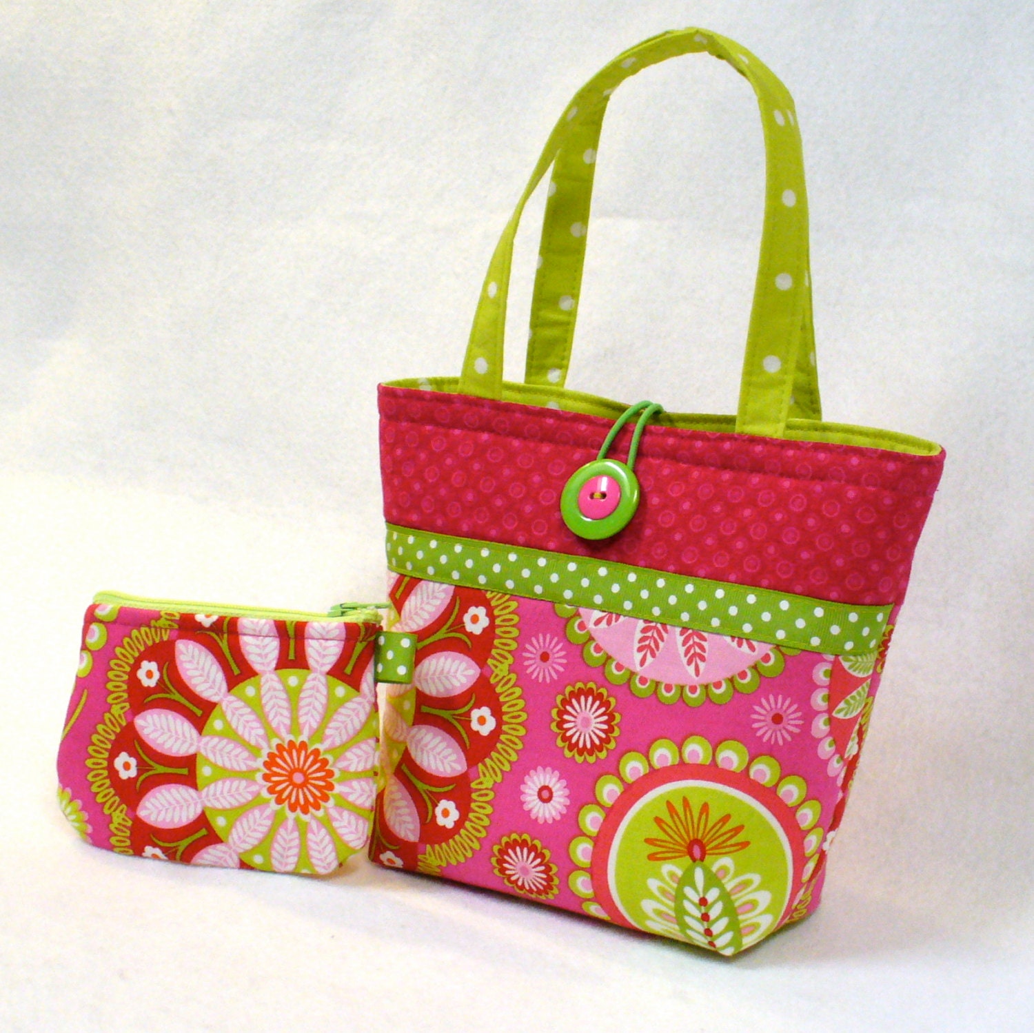 Little Girls Purse Coin Purse Set Hot Pink Lime Suzani Fabric