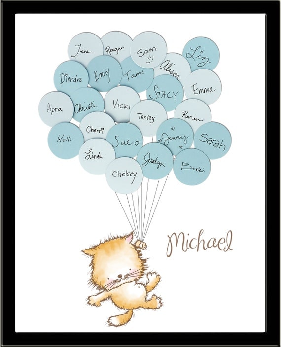Kitten Kitty Cat Theme Baby Shower Guestbook Print Boy