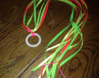 Ribbon Rings SET OF 2 Day Glo colored ribbons on wooden rings are magical for little ones to run, dance and play with.