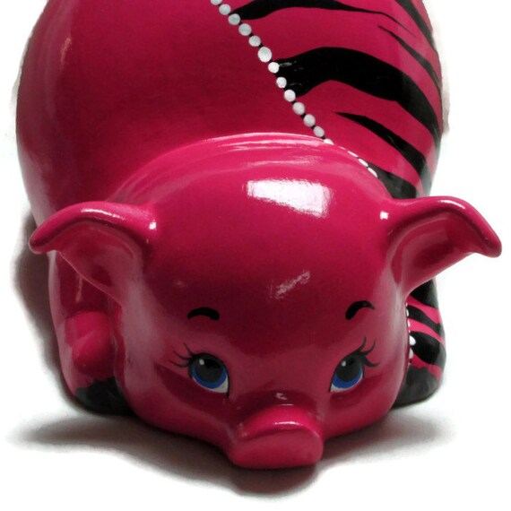 Ceramic Piggy Bank Bright Pink Zebra Stripes Jungle