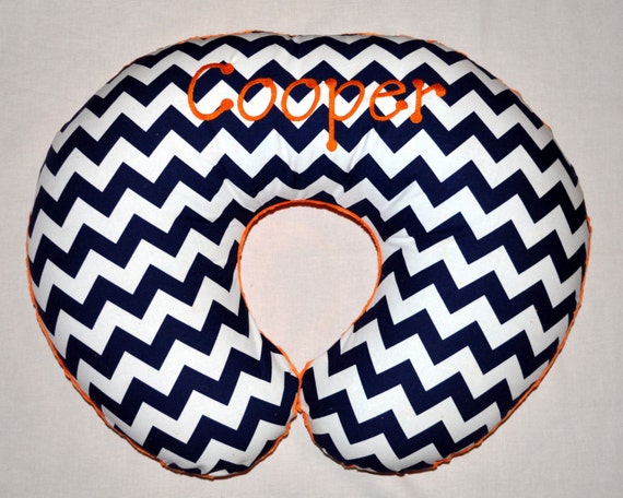 NURSING PILLOW COVER - Monogrammed/Personalized Custom Chevron & Minky Dot Nursing Pillow Cover with Zipper Closure