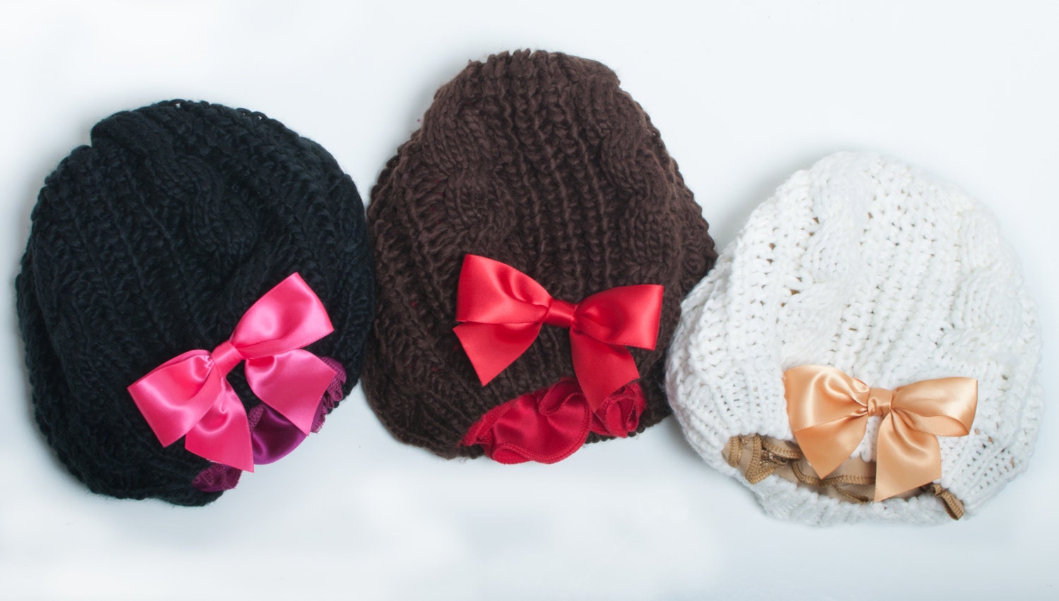 Winter Knit Hats Silk Lining Hats Hat with Bow Holiday