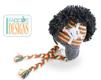 Skull and Cross Bones Earflaps Hat with Mohawk - Made to ORDER