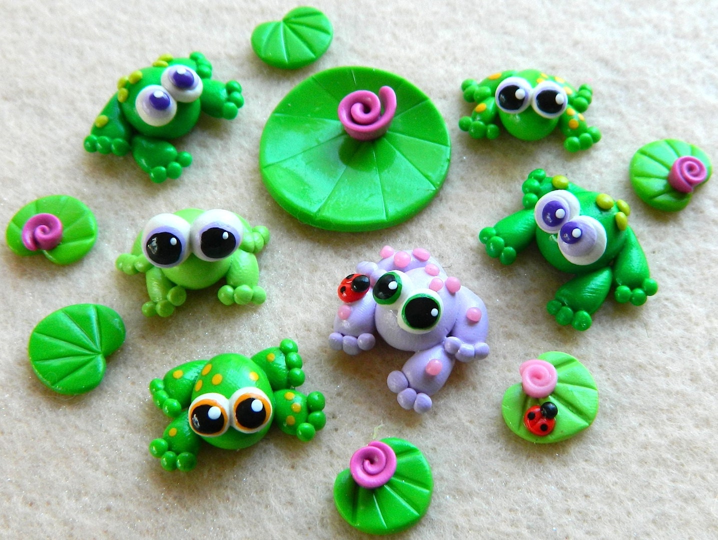 Froggy and Lilypad Set OOAK Polymer Clay