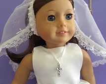 Rhinestone Tea Length Confirmation Doll Dress, Embroidered Cross Veil with Lace, Doll Shoes, - il_214x170.718452839_isj2