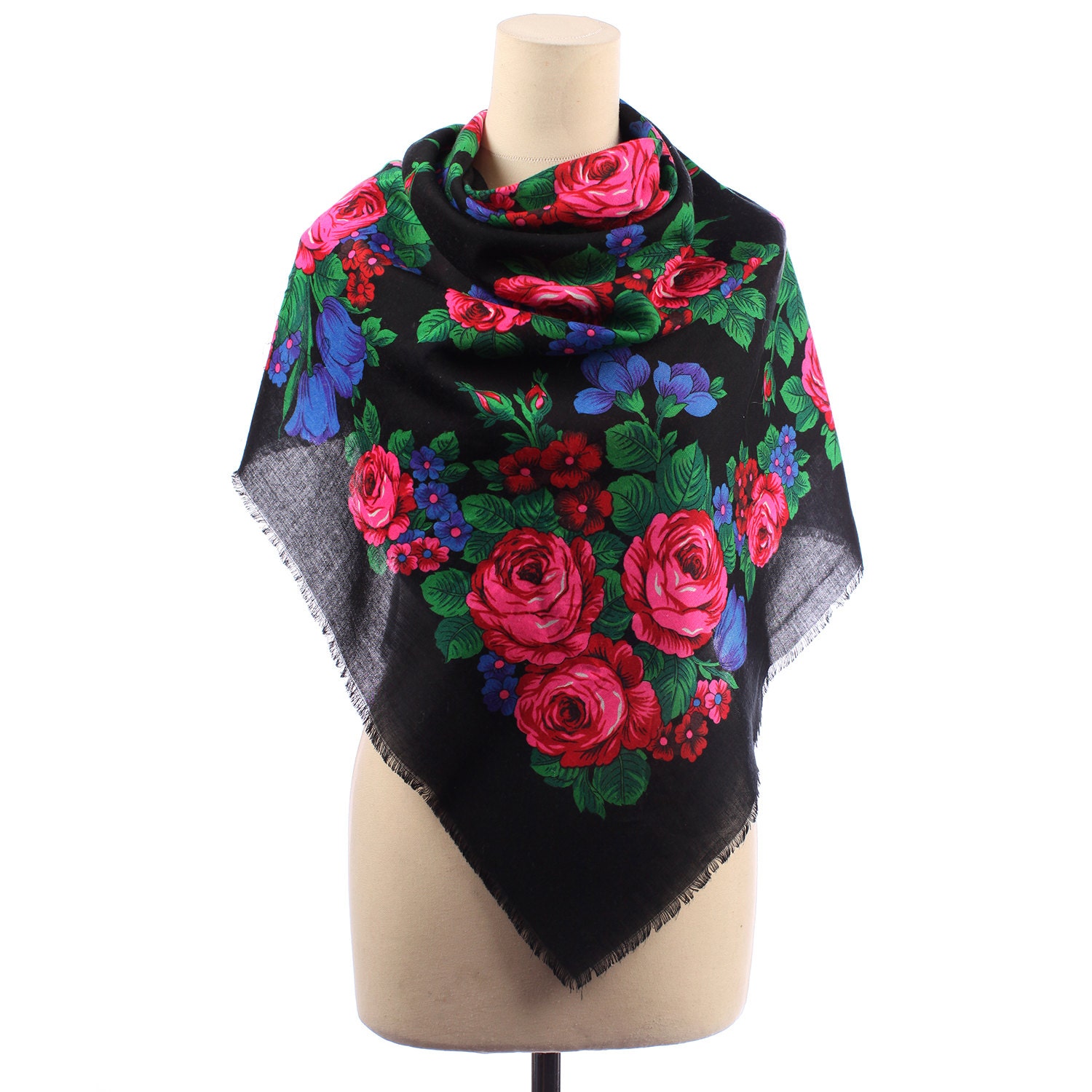 babushka scarf rose print - Gem