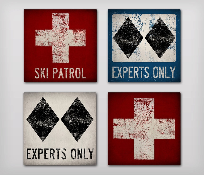 SKI & SNOWBOARD Sign Double Black Diamond Experts Only Ski