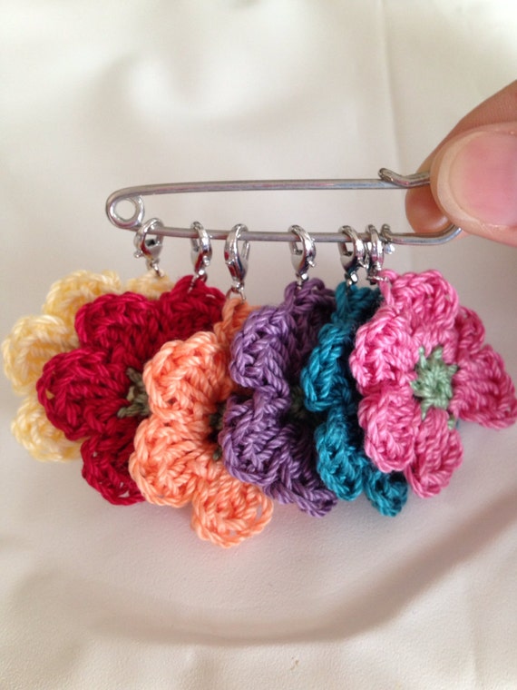 Six Crocheted Stitch Markers/ Crochet Stitch Markers/ Flower