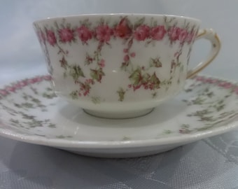 Vintage Haviland Limoges Cup and Saucer/Pink Roses