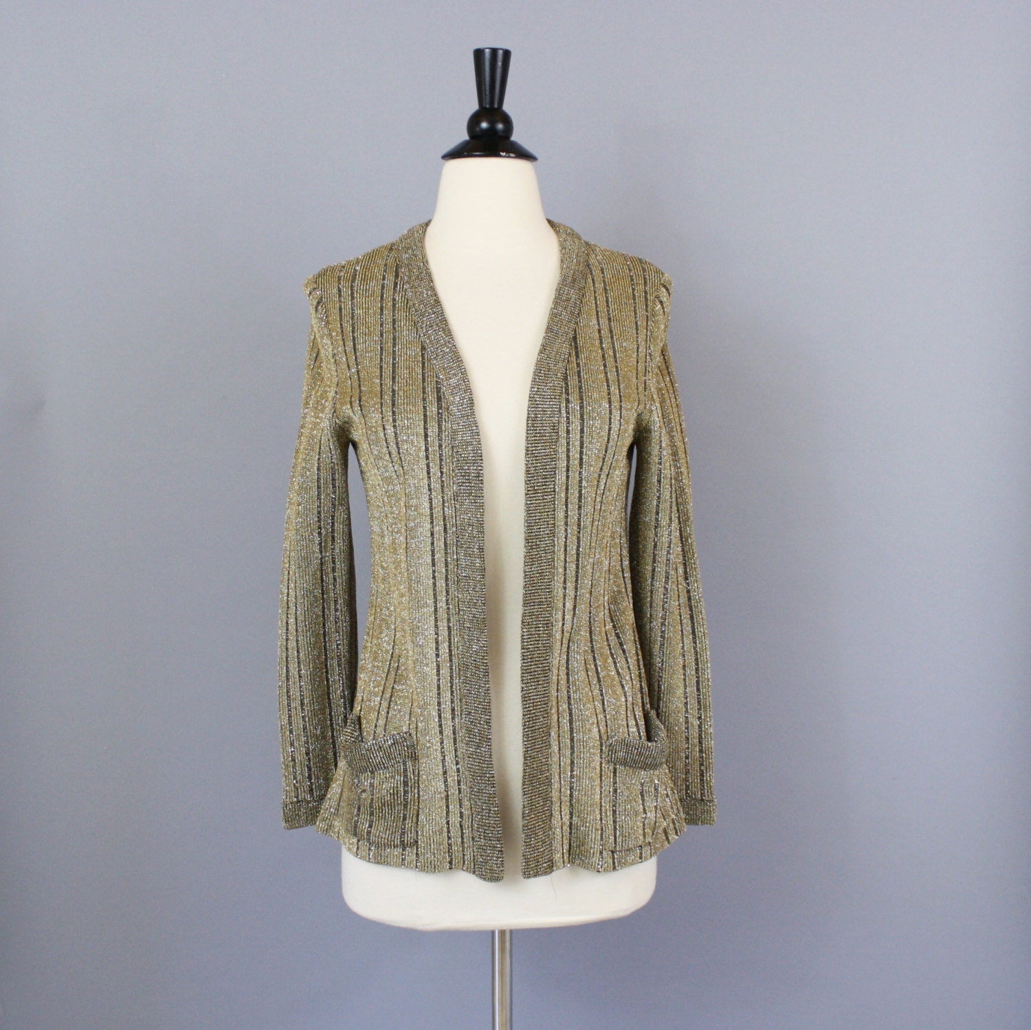 SALE vintage 60s Black and Gold Lurex Cardigan Sweater / 1960s