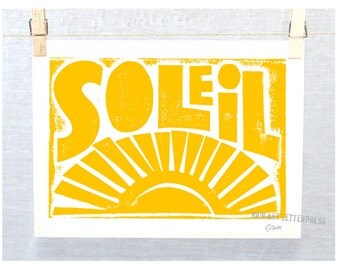French Baby, Nursery Art Print, Soleil, Typography, Art Print French, Sunshine, Modern Nursery, Wall Art