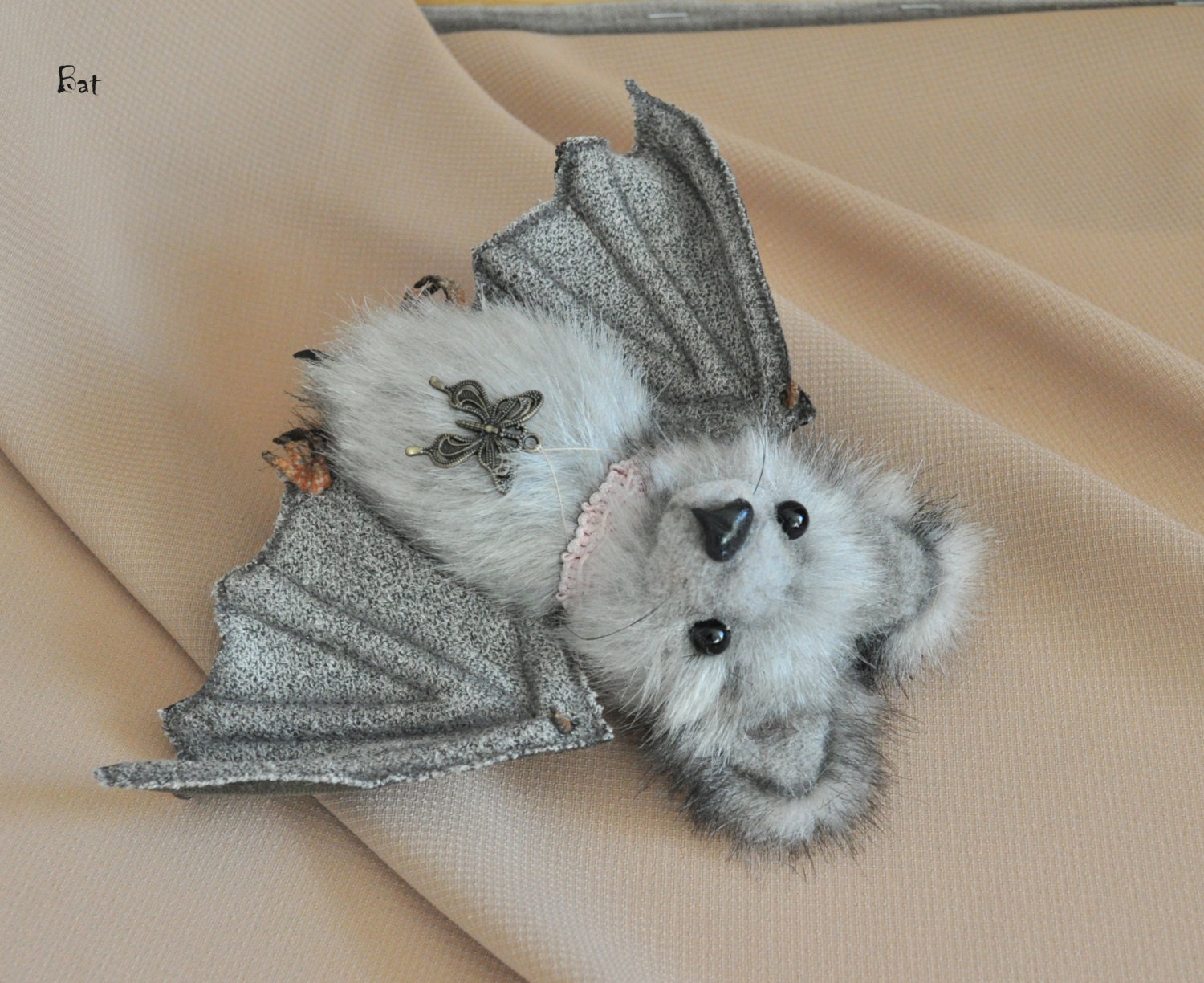 SALE Bat toy halloween gift. Grey Bat. Soft sculpture.