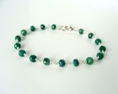 Emerald bracelet, green gemstones sterling silver, simple earthy genuine precious gems, handmade for her, Let Loose Jewelry, under 60