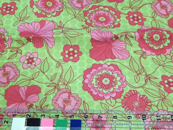 Green Pink Floral Cotton Fabric By The Yard By Zimpro On Etsy