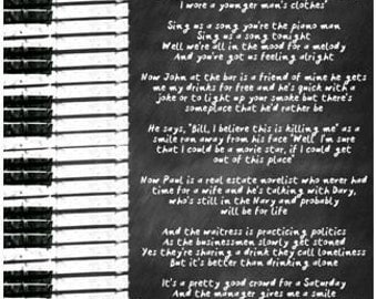 Piano Man / Billy Joel / Digital Poster / Printable / Lyrics