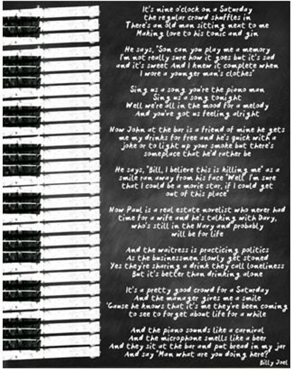 Piano Man / Billy Joel / Digital Poster / Printable / Lyrics