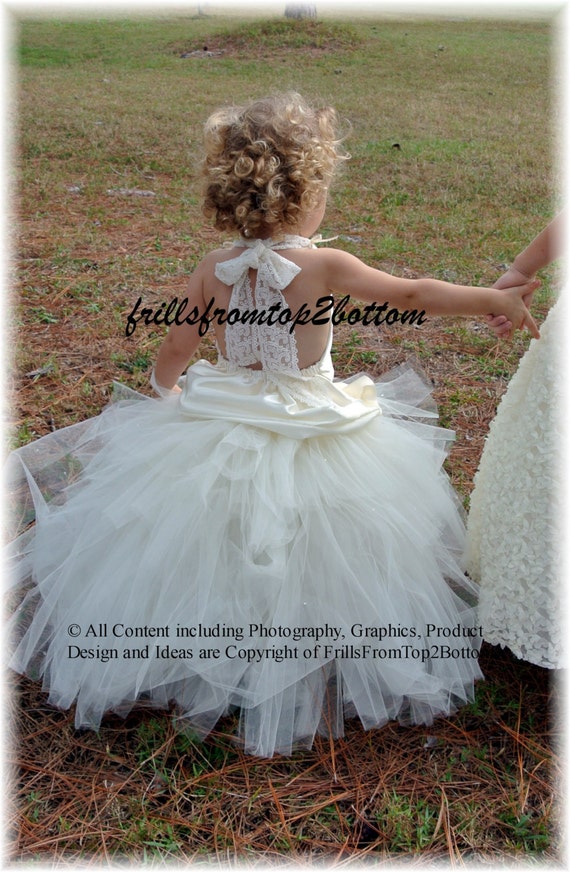 Items similar to Ivory Flower Girl Dress . Tutu Skirt . Satin Halter