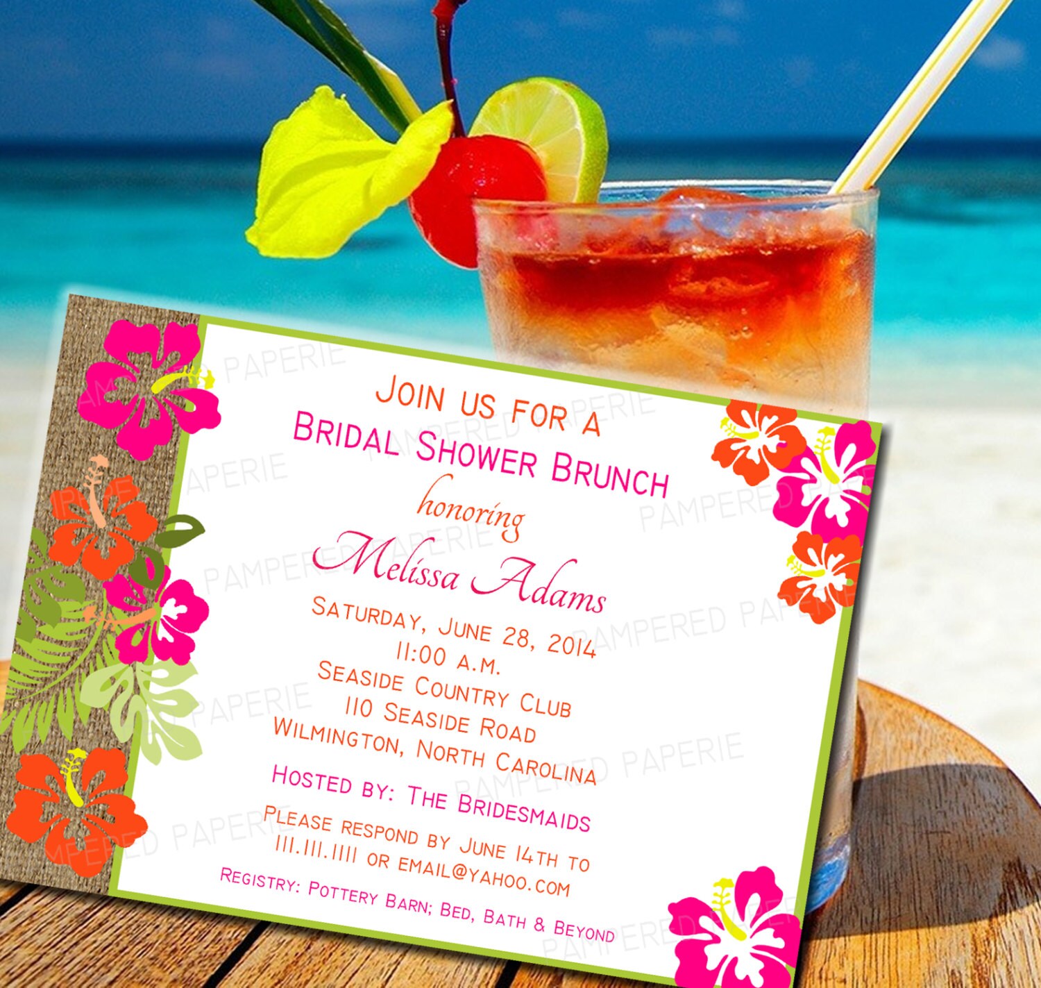Tropical Invitation-Tropical Wedding-Tropical by Pamperedpaperie