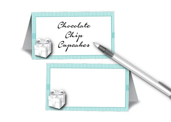 12 Blank Table Tent Place Cards, Tiffany Inspired, Stripes, Wedding, Bridal Shower, Baby Shower, Birthday Il_570xn