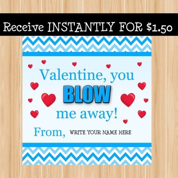 Valentine You Blow Me Away Tag Bubble Valentine Tag Boy