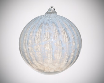 HAND BLOWN GLASS Christmas Ornament Suncatcher Ball White Snowdrift