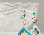 Turquoise Quatrefoil Earrings | Moroccan Jewelry | Mediterranean Ocean Jewelry | Tropical Resort Jewelry | Gifts for Her | Quatrefoil Drops