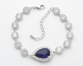 Blue Wedding Bracelet, Blue Wedding Jewelry, Dark Sapphire, Blue Bridal Bracelet, Teardrop Bracelet, Something Blue, Aoi