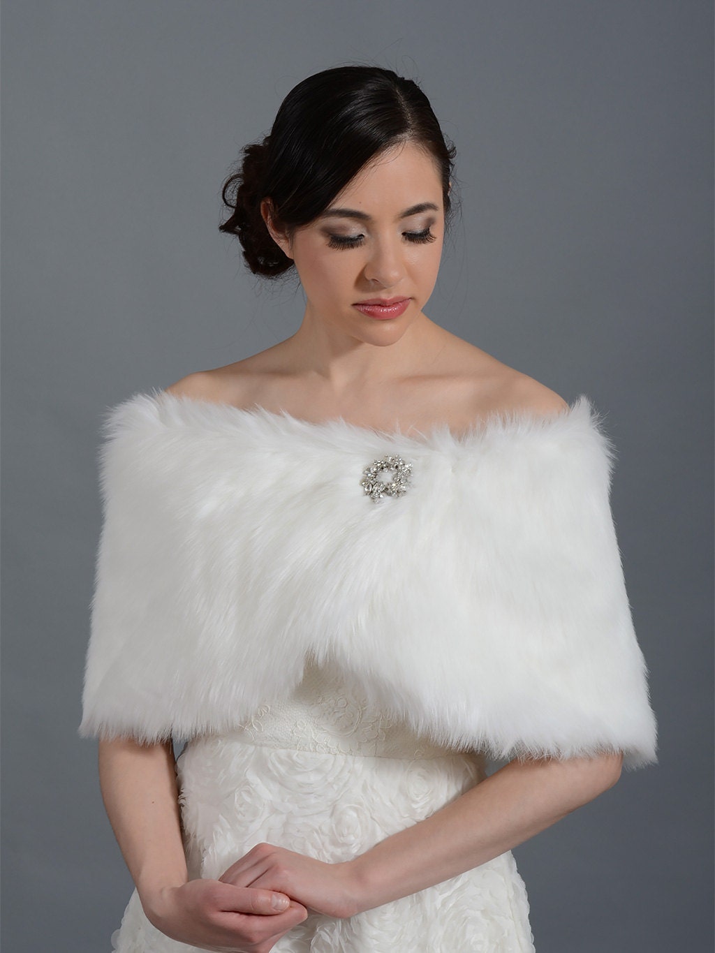 Ivory faux fur wrap bridal wrap faux fur shrug stole shawl