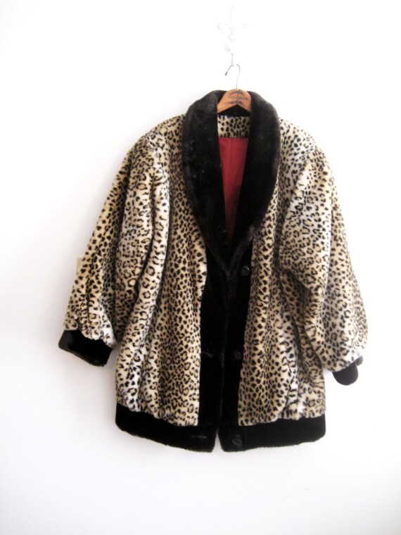 Vintage Leopard Faux Fur Coat Plus Size 18 Winter Coat Retro