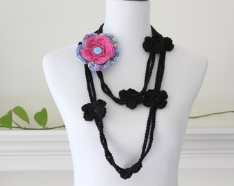 Black Lariat, Necklace, Scarf, Scarflette