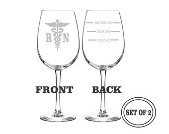 2 REGISTERED NURSE Etched Wine Glasses Set of 2 Engraved Wine Glasses Gift for NURSE Wine Glasses Gift Cocktail Glass