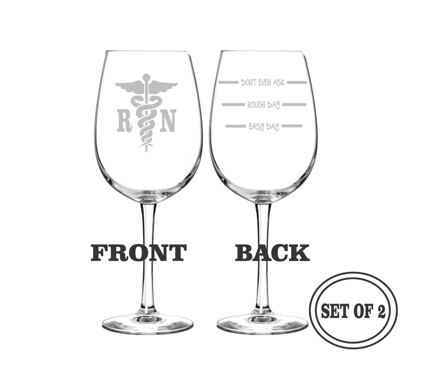 2 REGISTERED NURSE Etched Wine Glasses Set of 2 Engraved Wine