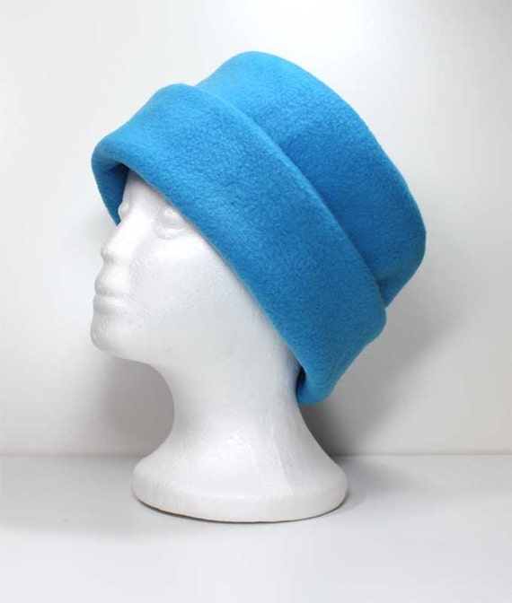 Items similar to Azure Blue Fleece Hat Winter Hat Roll Brim Hat Fleece