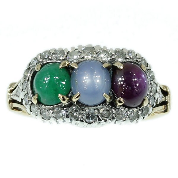 Vintage Cabochon Stones Ring 14k Gold by adinantiquejewellery