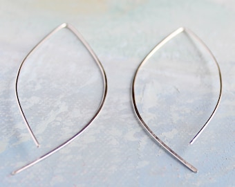 Thin Silver Hoop Earrings - Open Almond Hoops - minimalist jewelry, silver earrings, thin hoop earrings