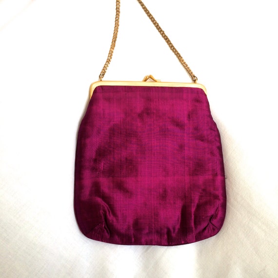 Raw Silk clutch purse fuschia evening bag by EllasAtticVintage