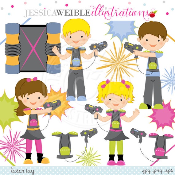 Laser Tag Cute Digital Clipart - Commercial Use OK - Laser Tag Clipart, Laser Blast, Laser Tag Graphics Il_570xn