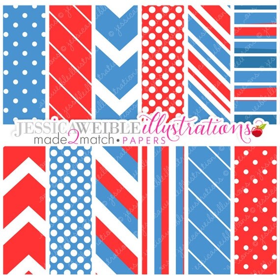 Patriotic Baby Cute Digital Papers - Commercial Use OK - Patriotic Digital Papers, 4th of July, Red White and Blue Patterns Il_570xn
