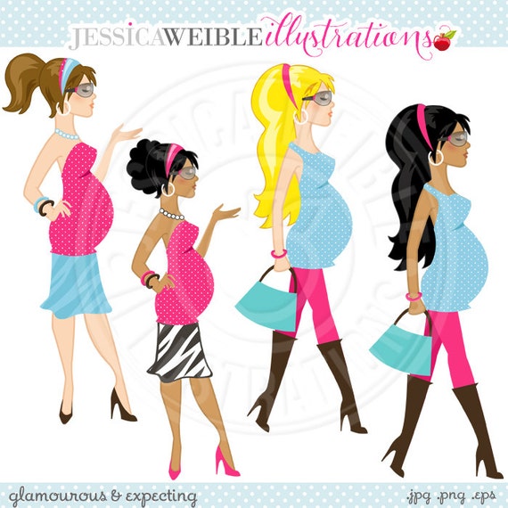 Glamorous & Expecting Cute Digital Clipart - Commercial Use OK - Diva Pregnant Woman Clipart, Glamorous Pregnant Il_570xn