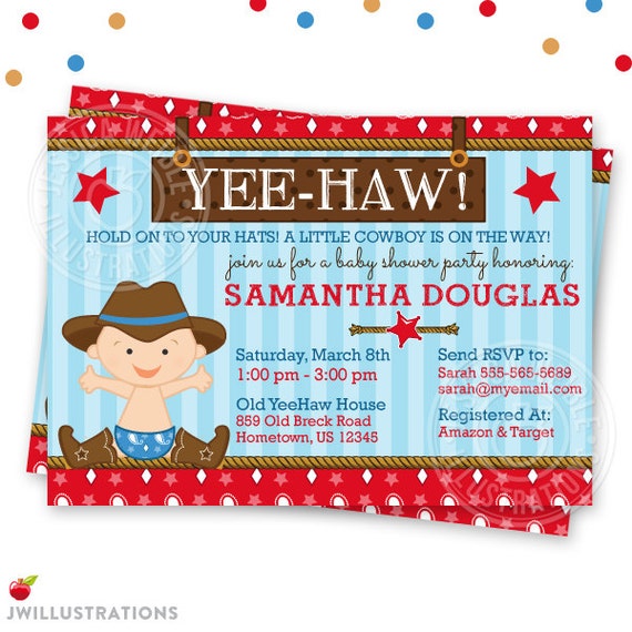 Cowboy Baby Shower Premade Printable Invitation Card Invite V4, 4x6 or 5x7 inch Printable Cowboy Baby Shower Invitation Il_570xn