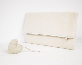 Ivory clutch, nude clutch, nude fold over purse