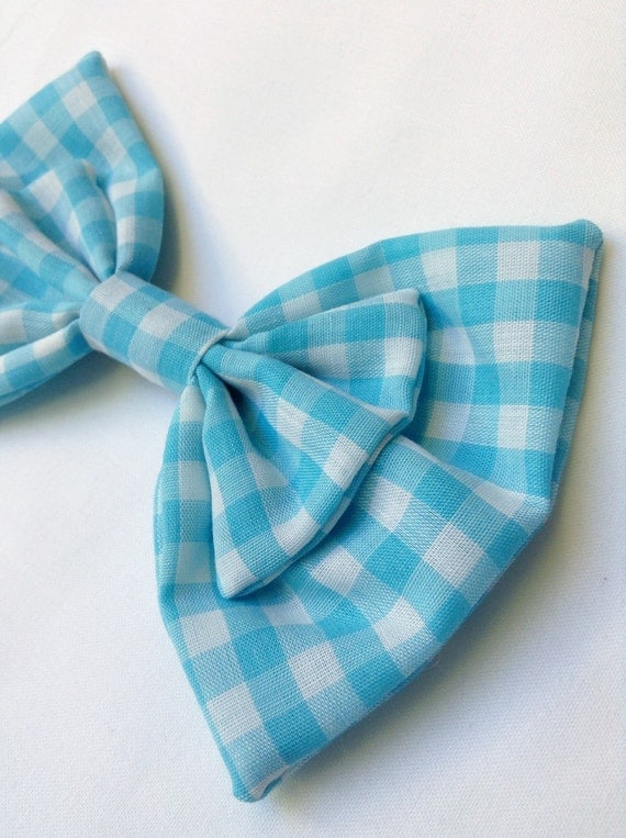 Fabric hair bow light blue gingham