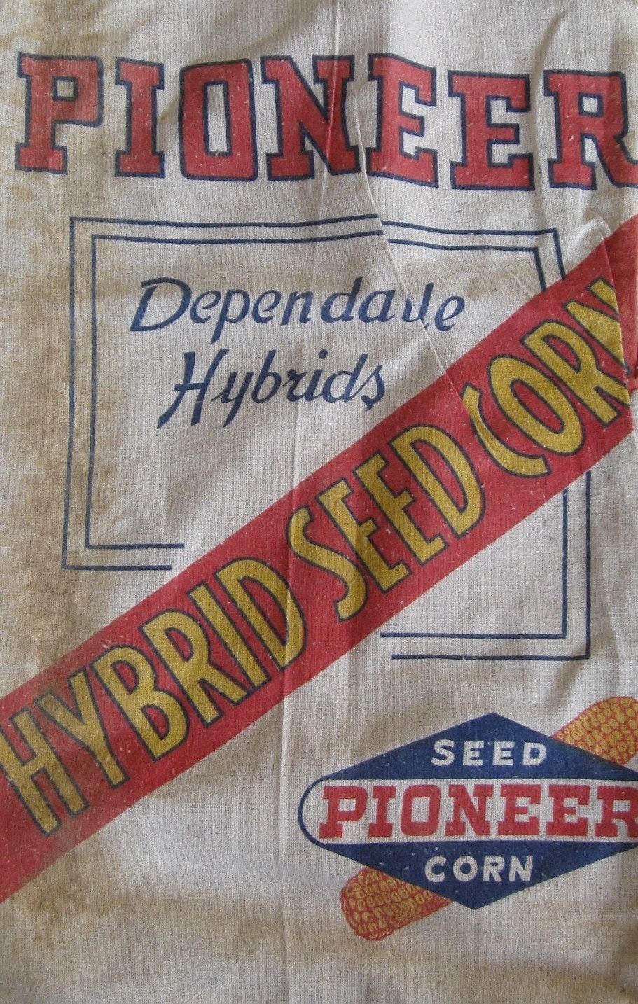 Vintage Pioneer Hybrid Seed Corn Grain Bag Sack by kccaseyfinds