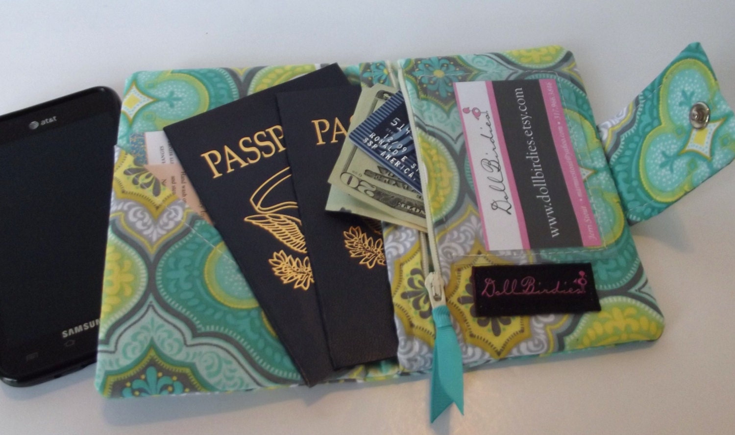 Dollbirdies Small Passport Wallet with Zipper by Dollbirdies