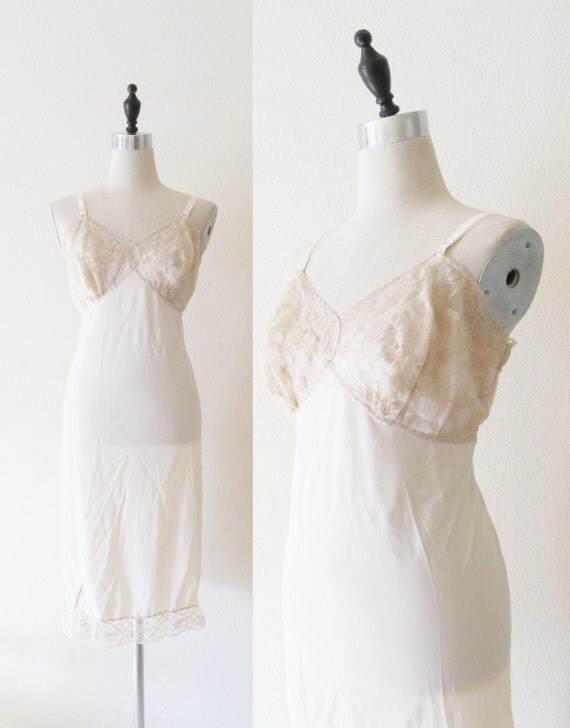 Vintage 1960's Lingerie Full Slip / Beige Tan Satin by JLVintage