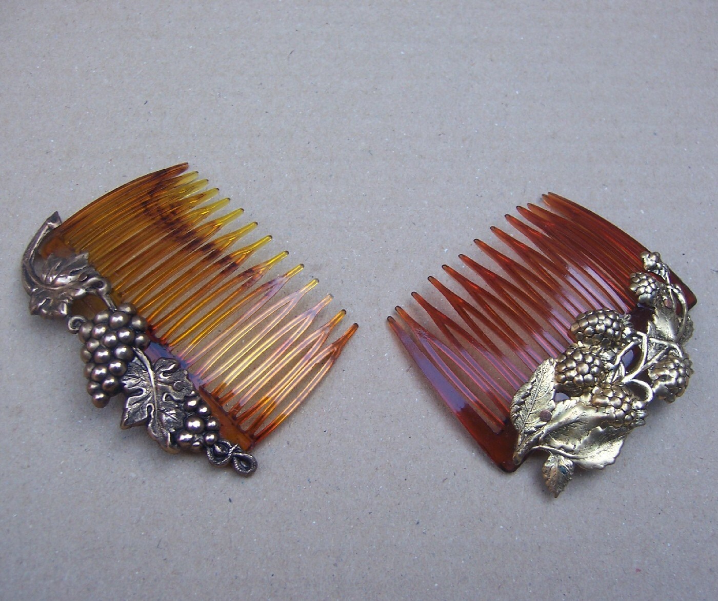 Vintage hair combs 2 gilt metal grapes hair pin by ElrondsEmporium
